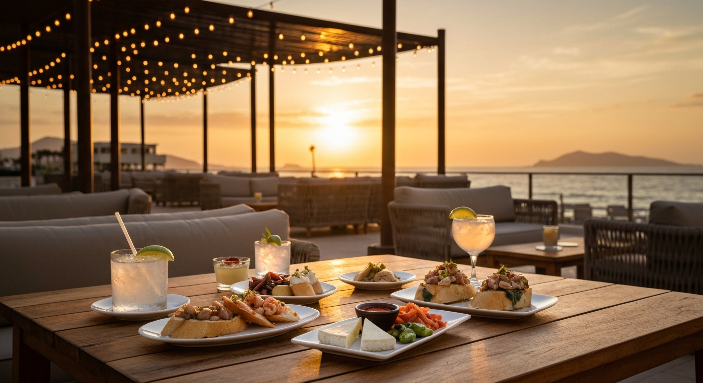 Chic al fresco lounge at Rufa with Baja-inspired tapas and tequila cocktails at sunset