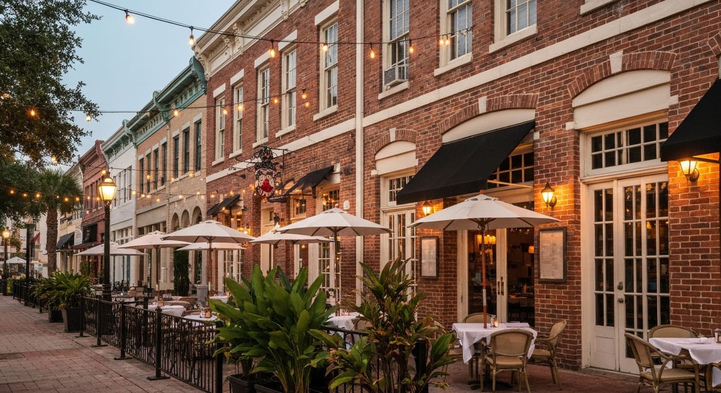 Fort Myers River District outdoor dining scene
