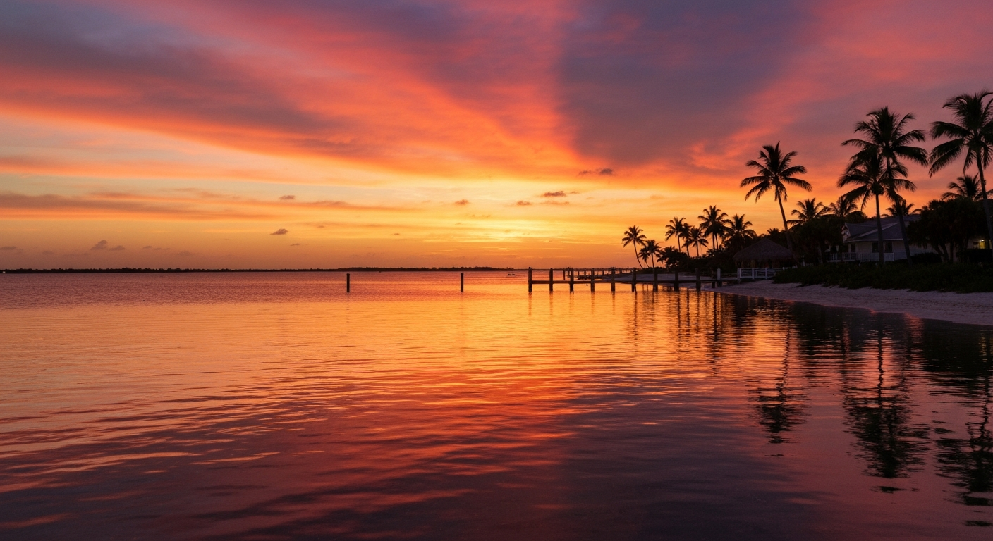 Spectacular sunset over the Gulf of Mexico from Captiva Island Florida beach
