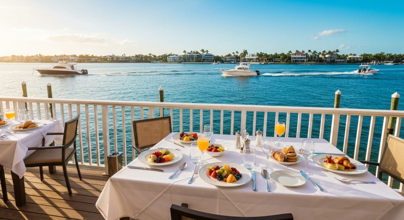 Waterfront brunch with Sarasota Bay views at a luxury restaurant