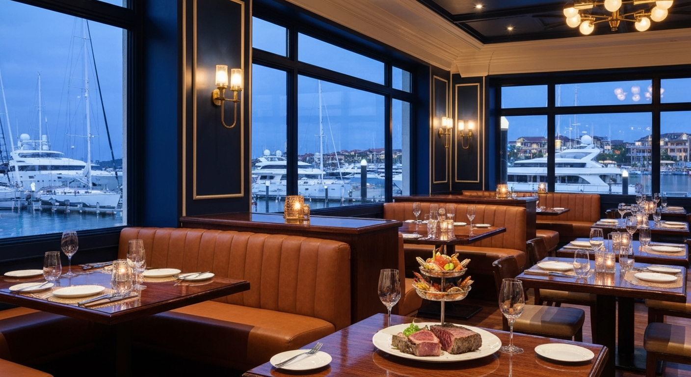 Harborside Italian steakhouse at South Seas overlooking Yacht Harbour Marina on Captiva Island