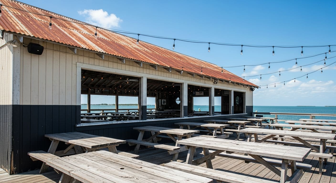 Dixie Fish Co historic 1937 open-air fish shack on Fort Myers Beach waterfront