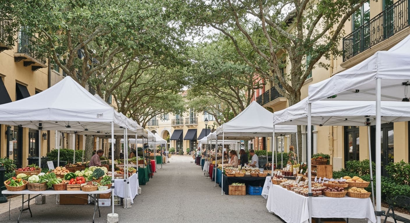 Third Street South Farmers Market in Naples Florida with fresh produce and shoppers