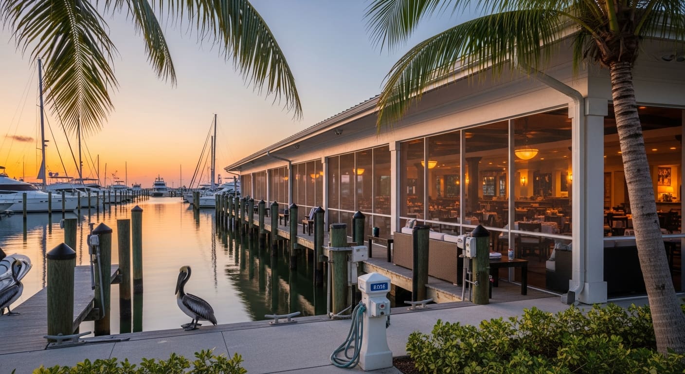 Calmer bay water and lighthouse-zone sunset colors near Fort Myers