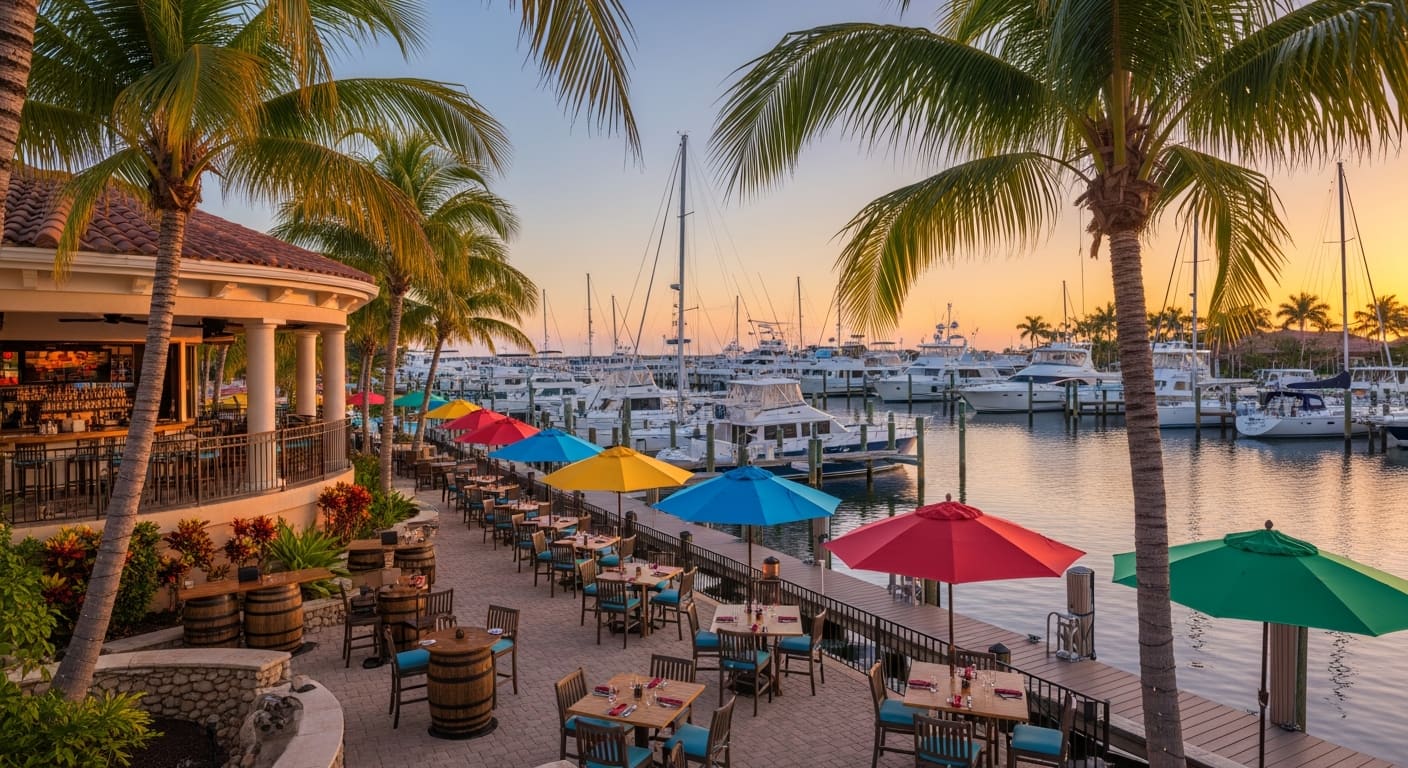 Rumrunners tropical waterfront restaurant at Cape Harbour marina in Cape Coral