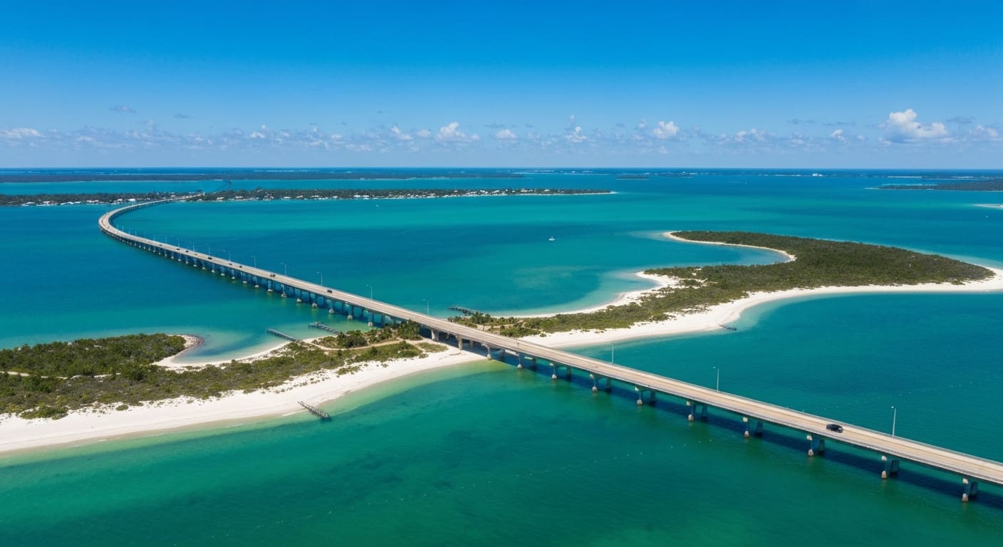 Sanibel Island causeway bridge over San Carlos Bay