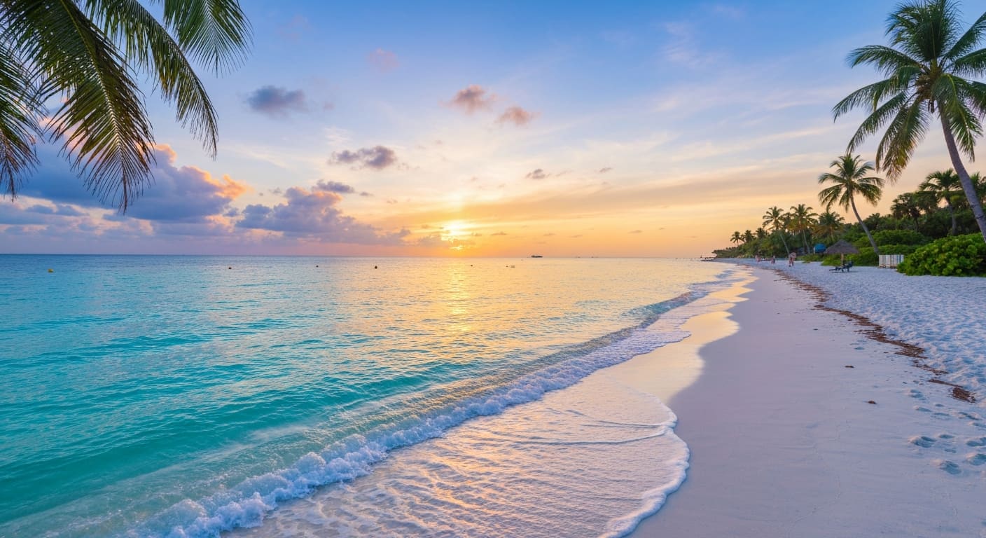 Turquoise waters and white quartz sand at Siesta Key Beach on the Gulf Coast of Florida